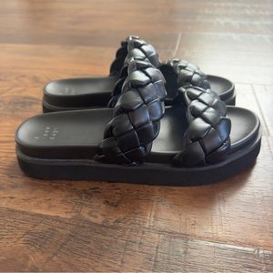 Black sandals with braid detail. Size 7. A New Day brand. Lightly worn